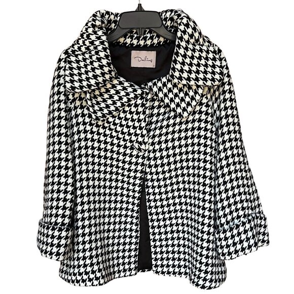 Darling Womens Karmen Black White Houndstooth Swing Jacket Double Collar Med - Picture 1 of 16